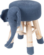 Animal Ottoman Stool, Polyester Upholstered Cute Elephant Foot Stool with Solid Pine Wood Legs, Portable Small Seat for Boy and Gril Bedroom