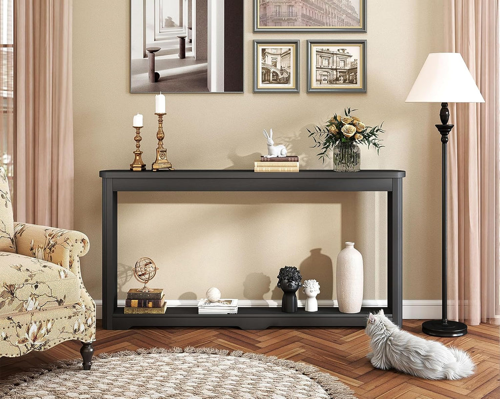 Rovibek Modern 70 Inch Entryway Table Narrow - Behind Sofa Table Narrow, 8 Inch Deep Console Table Behind Couch with Open Storage, Black Entryway Table for Hallway, Foyer, Living Room