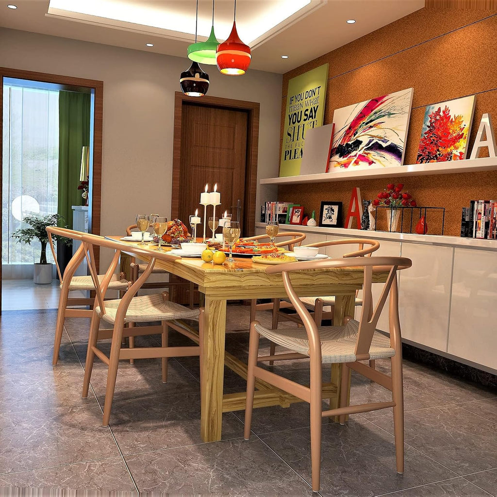 Polynices Wishbone Chair, Weave Modern Solid Wood Mid-Century Y Shaped Backrest Dining Chair (Natural)