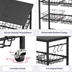 SWTYMIKI 24.4''x15.7'' Rolling Microwave Cart - 4 Tier Microwave Table Stand with 6 Storage Baskets, Coffee Bar with Wheels, Kitchen Utility Cart Shelf Rack Organizer for Vegetables, Potato, Black
