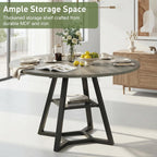 knoworld 51" Round Dining Table for 4-6, Kitchen Table with Storage Shelf, Heavy Duty Circle Pedestal Table for Small Spaces, Farmhouse Wood Dinner Table,Grey