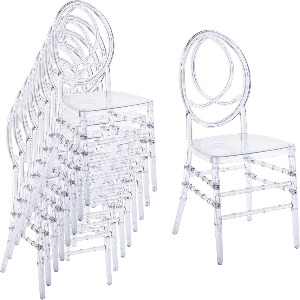 Clear Dining Chairs Set of 20, Stackable Plastic Kitchen Dining Room Chair, Modern Acrylic Ghost Chair, Crystal Chiavari Chairs High Back for Wedding Banquet Party Event Indoor(Oval)