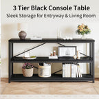 LVB Farmhouse Industrial Console Table for Home, Black Oak, 70 Inch | Wood Metal Foyer Entryway Sofa Tables with Storage, 3 Tier Long Rustic Entry Table TV Stand with Shelves for Home Living Room