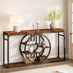 GarveeHome 55" Industrial Entryway Table, 5-Tier Narrow Console Table with o-Shaped Metal Frame, Storage Sofa Table for Living Room, Hallway & Entrance