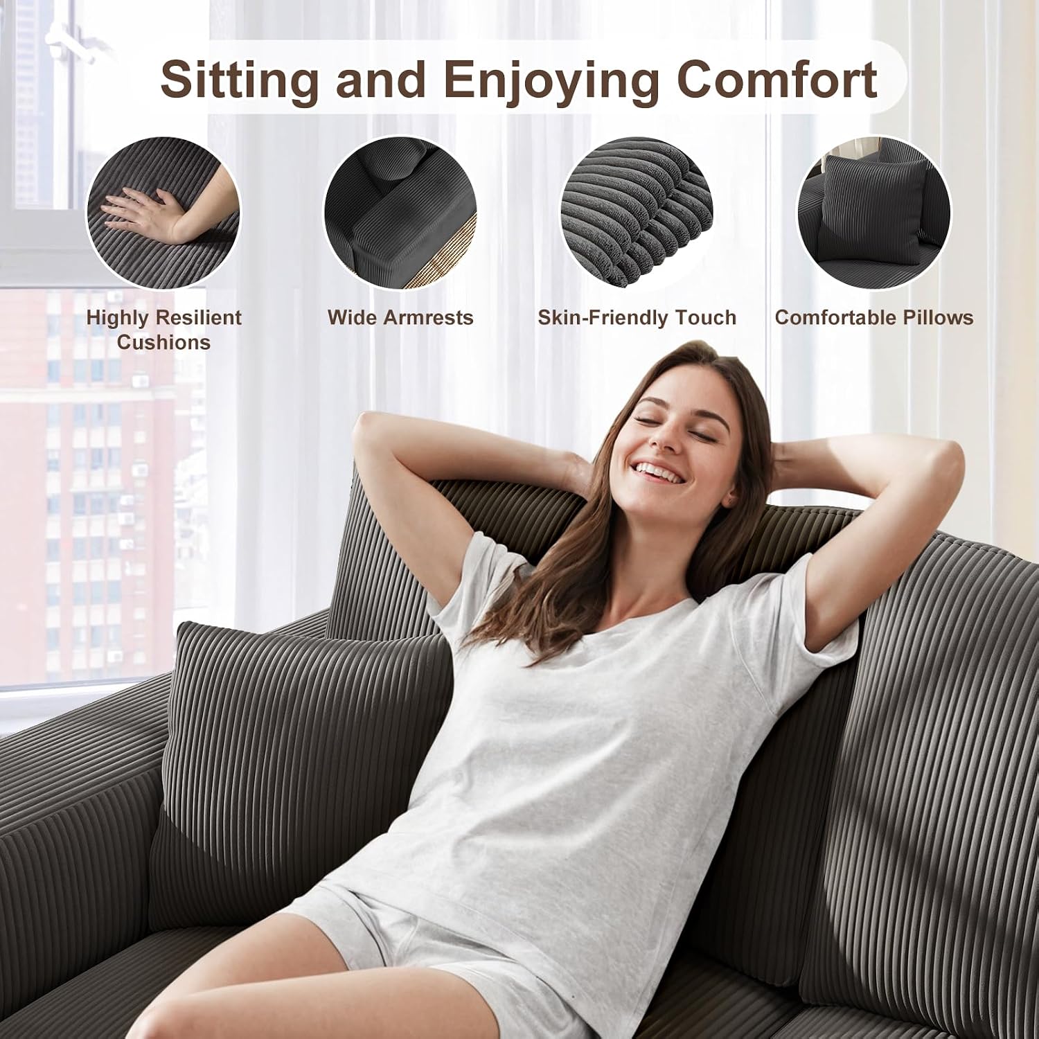 2 Square Cloud Footstool for Living Room, No Assembly Modular Corduroy Convertible Seat, Modern Style Sofa Accessory for Lounge or Bedroom