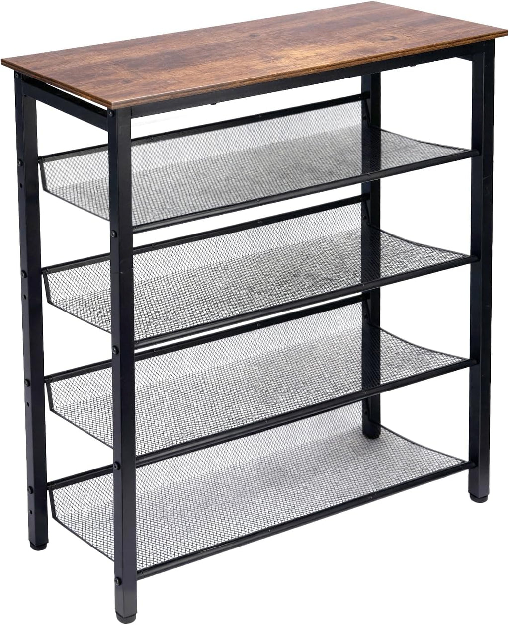 5-Tier Shoe Rack, Tall Industrial Shoe Organizer with Metal Mesh Shelves, Free-Standing Storage Rack for Entryway, Closet, or Bedroom, Rustic Brown and Black