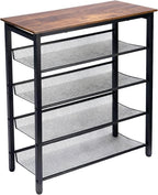 5-Tier Shoe Rack, Tall Industrial Shoe Organizer with Metal Mesh Shelves, Free-Standing Storage Rack for Entryway, Closet, or Bedroom, Rustic Brown and Black