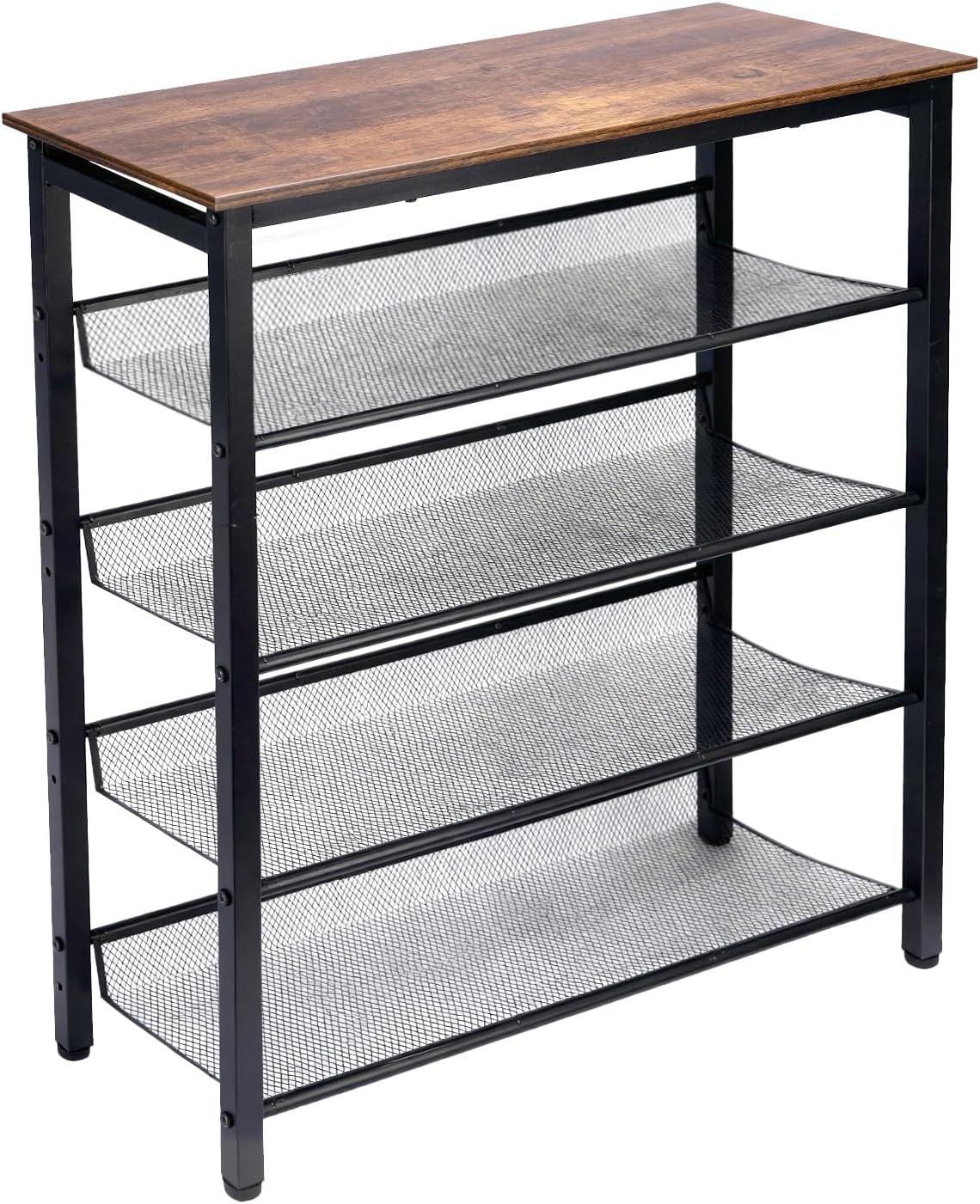 5-Tier Shoe Rack, Tall Industrial Shoe Organizer with Metal Mesh Shelves, Free-Standing Storage Rack for Entryway, Closet, or Bedroom, Rustic Brown and Black