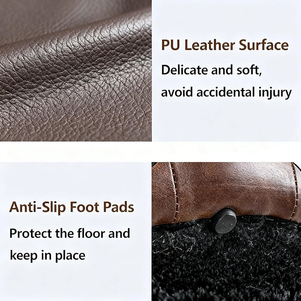 YDcosyfy 25 Inches Large Round Storage Ottoman, Modern Upholstered Ottoman Coffee Table, Wooden Top, Faxu Leather Surface, for Living Room, Bedroom, Classic Tufting, Brown