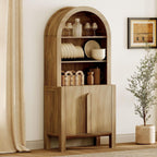 WAMPAT 71" Tall Arched Kitchen Pantry Cabinet, 5 Tiers Modern Farmhouse Bookcase with Doors and Adjustable Shelves, Wood Display Bookcase for Kitchen, Dining Room, Walnut, 1PC