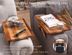 2 Pack Acacia Wood Couch Arm Tray,Couch Tray,Folding Sofa Armrest Trays,Couch Arm Table Clip-On Couch Desk for Drinks,Snacks,Phone,Remote Control