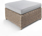 Martha Stewart Lily Pond Rattan Wicker Indoor-Outdoor Patio Ottoman in Weathered Gray with 4" Gray Olefin Cushion, Steel Frame and Zippered Removable Cushion Cover
