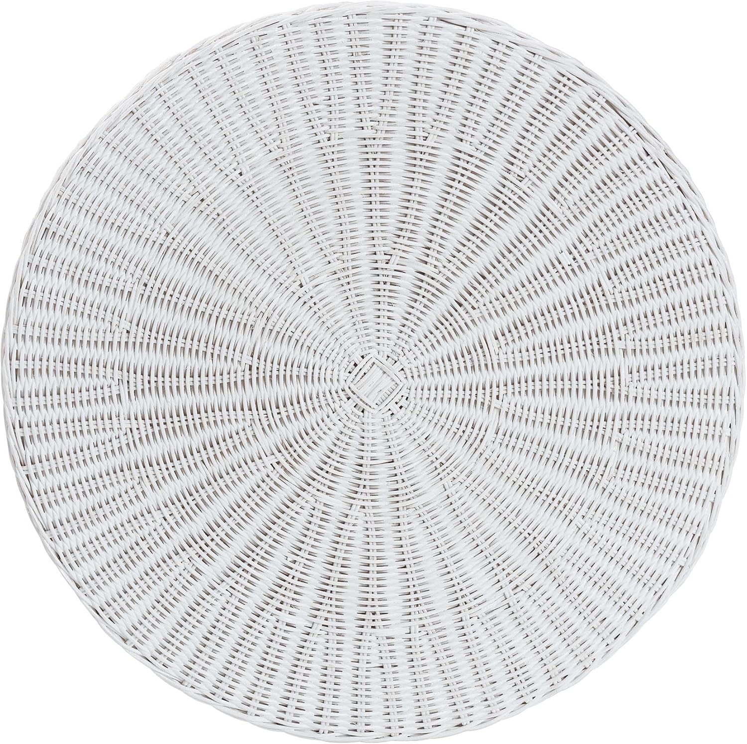 Bali & pari Palm Scallop Rattan Console Table – Handwoven Wicker Round Accent Table for Living Room, Sunroom or Foyer Place, Coastal Boho Style in White