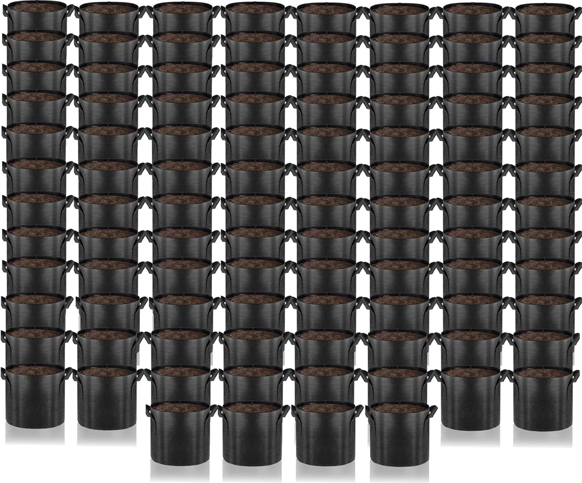 Gardenera Bulk Grow Bags - Pack of 100 5 Gallon Fabric Planters with Handles for Commercial and Large-Scale Growing