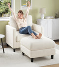 Welzona Sofa Accent Chair with Ottoman, 33" Teddy Reading Chair and Ottoman | Comfy Teddy Fabric, Tool-free Setup, Washable Covers, All-wood Chair and Ottoman Sets for Living Room, Bedroom, Beige