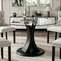 Round Dining Table, 47" Glass Dining Table for 4-6, Glass Kitchen Table with Robust Pedestal for Apartment Home Kitchen Living Room(Black)