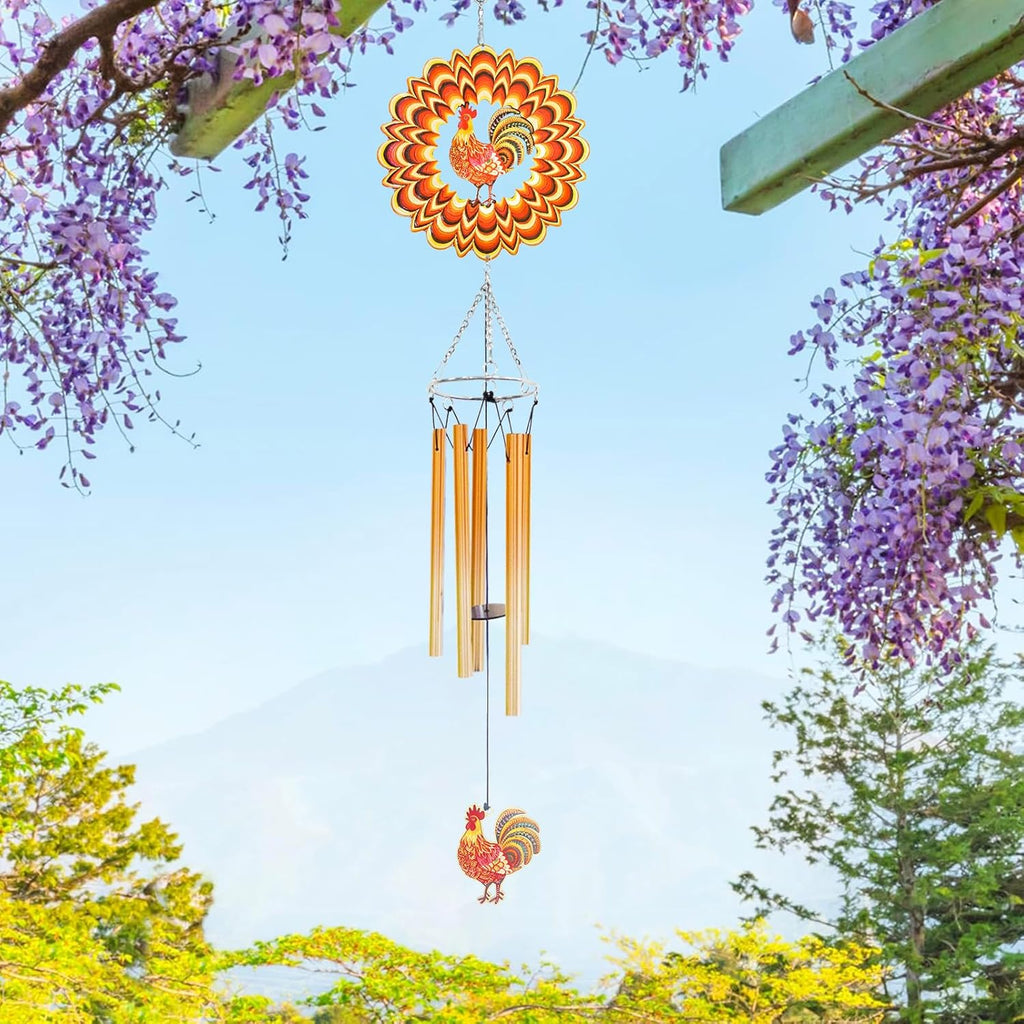 Wind Chimes for Outside with Chicken Wind Spinner, Unique Birthday Thanksgiving for Women Mom Grandma Neighbors Chicken Lovers, Outdoor Farm House Garden Yard Rooster Decor