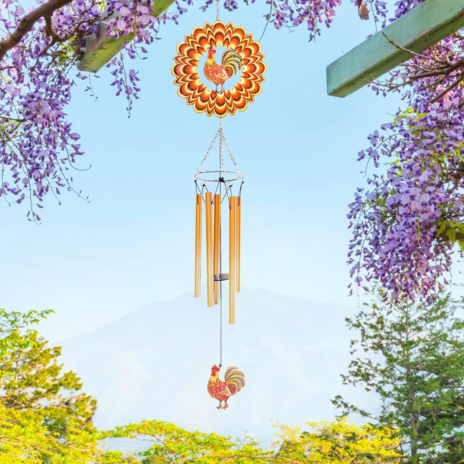 Wind Chimes for Outside with Chicken Wind Spinner, Unique Birthday Thanksgiving for Women Mom Grandma Neighbors Chicken Lovers, Outdoor Farm House Garden Yard Rooster Decor