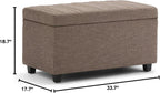 SIMPLIHOME Darcy 33 inch Wide Contemporary Rectangle Storage Ottoman Bench in Fawn Brown Linen Look Fabric, Assembled, For the Living Room, Entryway and Family Room