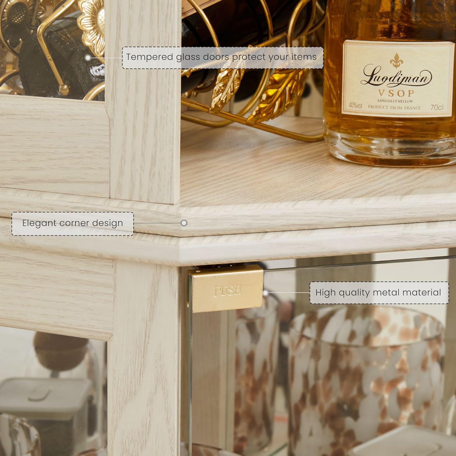 Corner Curio Cabinet, 70" H Lighted Glass Display Cage with Tempered Glass Doors and Adjustable Shelves, Bulb Inclued, Wine Bar China Cabinet for Living Room Liquor Storage (White)