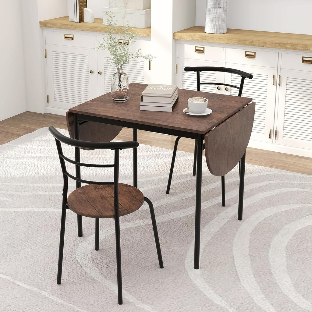 Giantex 3-Piece Dining Table Set for 2, 55-inches Drop Leaf Kitchen Table with Dining Chairs, Metal Frame, Space-Saving Breakfast Nook Set for Small Space, Dinner, Dinette, Apartment, Dorm Room