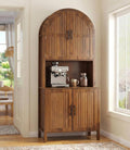 76" Tall Arched Kitchen Pantry,Large Storage Cupboard with Fluted Doors,Microwave Shelf,Modern Wooden Buffet Sideboard,Adjustable Shelves,Cabinet for Dining,Living Room,Walnut
