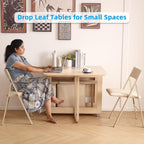 Folding Dining Chairs and Table Set, Space-Saving Dining Table and 2 Padded Steel Frame Folding Chairs(Wood), Drop Leaf Dining Table with Extra Large Storage Space and 2 Drawers
