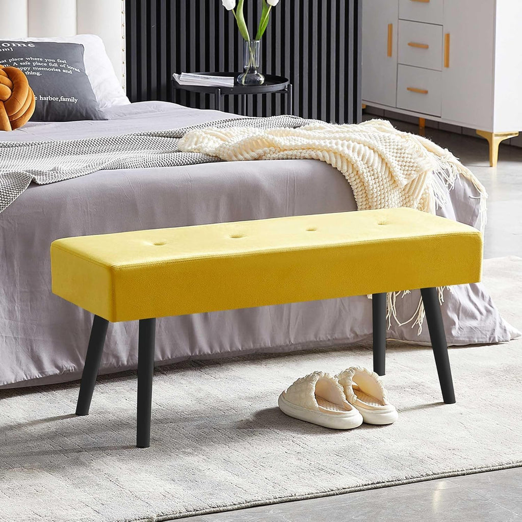 Upholstered Bench for Bedroom End of Bed, 40-inch Entryway Bench for Living Room, Dining Bench with Padded Seat and Metal Legs for Kitchen Bedroom,Indoor and Hallway (Yellow Velvet Bench)