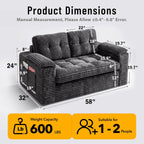 Loveseat Sofa for Living Room, Small Cloud Couch with Double-Density Foam Support, Removable Washable Corduroy Cover & 4 Pillows, Comfy Floor Sofa, Compact Couch for Small Spaces, Dark Grey