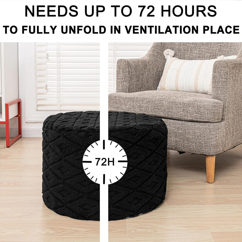 Round Ottoman Pouf,Foot Stools Ottoman,Foot Rest,Black,20x20x14In | All-in-One Foam Pouf,Ottoman Coffee Table,Couch Footrest,Footrest for Chair,Remov. Cover,Perfect for Living Room,Bedroom Dorm