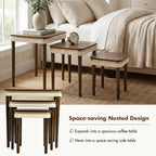 Hyfirm Walnut Nesting Tables Set of 3, Mid Century Side Tables | Space-Saving Stackable Design | Veneered Tops with Gold Trim | Rubberwood Legs