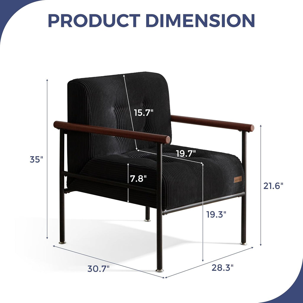 MAXYOYO Accent Chair, Modern Living Room Chair with Metal Frame | Upholstered Reading Chair with Support Cushion, Comfortable Seating for Living Rooms, Bedrooms, Balconies or Porches, Black