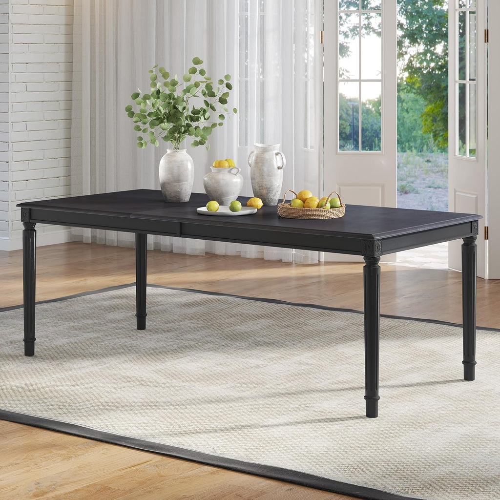 AMERLIFE 79 Inch Farmhouse Dining Table for 6 to 8, Large Rectangular Solid Wood Kitchen Dining Table with Roman Conical Legs, Rustic Dining Room Table for Family Gatherings, Grey