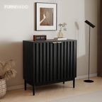Fluted Cabinet with Storage, Buffet Cabinet Sideboard with 2 Doors, Black Buffet Storage Accent Cabinets with Adjustable Shelves for Living Room, Entry, Hallway, Kitchen