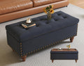 42'' End of Bed Storage Bench with Dual-Surface Lid, Upholstered Ottoman with Hidden Storage, Chenille Bench Seating with Wood Panel Seat for Entryway,Living Room,Bedroom-Blue