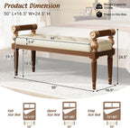 Christopher Knight Home Yae Luxurious PU Leather Upholstered End of Bed Ottoman, Wooden Living Room Ottoman Bench with Fluted Legs/Cylindrical Arm, Long Entryway Bench with Button Tufting, Brown+Beige