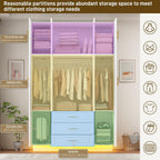 Hlivelood Large Armoire Wardrobe Closet Cabinet with Drawers and LED Lights, Multi-Tier Shelves, Hanging Rod, Large Capacity Storage 4 Door Wardrobe Armoire with Top Cabinet for Bedroom, White