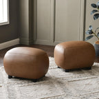 KINWELL 23" Wide Faux Leather Upholstered Ottoman Set of 2, Camel | Living Room Footrest with Soft Padded Seat, Mid-Century Modern Entryway Footstool for Bedroom, Entryway or Living Room