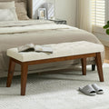 WUTUTUEE 43.5'' Linen Bedroom Bench, Upholstered End of Bed Bench with Tufted Button, Padded Vintage Dining Bench, Entryway Bench with Solid Wood Legs, Kitchen, Living Room, Hallway, Beige Tufted