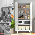 71'' Tall Kitchen Pantry Cabinet, Metal Storage Cabinet with 2 Doors and 4 Adjustable Shelves, Metal Pantry Cabinet with Lock for Dining Room, Living Room,White