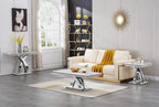 1 Piece Living Room End Table Luxury Faux Marble Sofa Side Table, Modern White Silver End Table with X-Shape Stainless Steel Pedestal Base