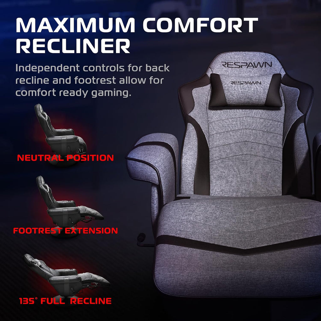 RESPAWN 900 Gaming Recliner Chair with Footrest, Cup Holder and Swivel | Ergonomic gaming recliner with footrest, cup holder, lumbar support, 135° recline & 360° swivel for console gaming