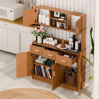 Talent Star Pantry Cabinets for Kitchen Storage, Freestanding Hutch Cabinet with Buffet Cupboard, Utility Pantry with Microwave Stand, Household Wall Tall Sideboard with 3 Drawers Ebony