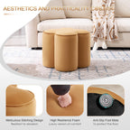 Zesthouse Flower Pouf Ottoman Foot Rest, Velvet Fabric Poofy Ottoman Footstool for Couch Sofa, Modern Living Room Stool Seat for Under Entry Table, Cute Square Vanity Stool for Bedroom Dorm, Camel