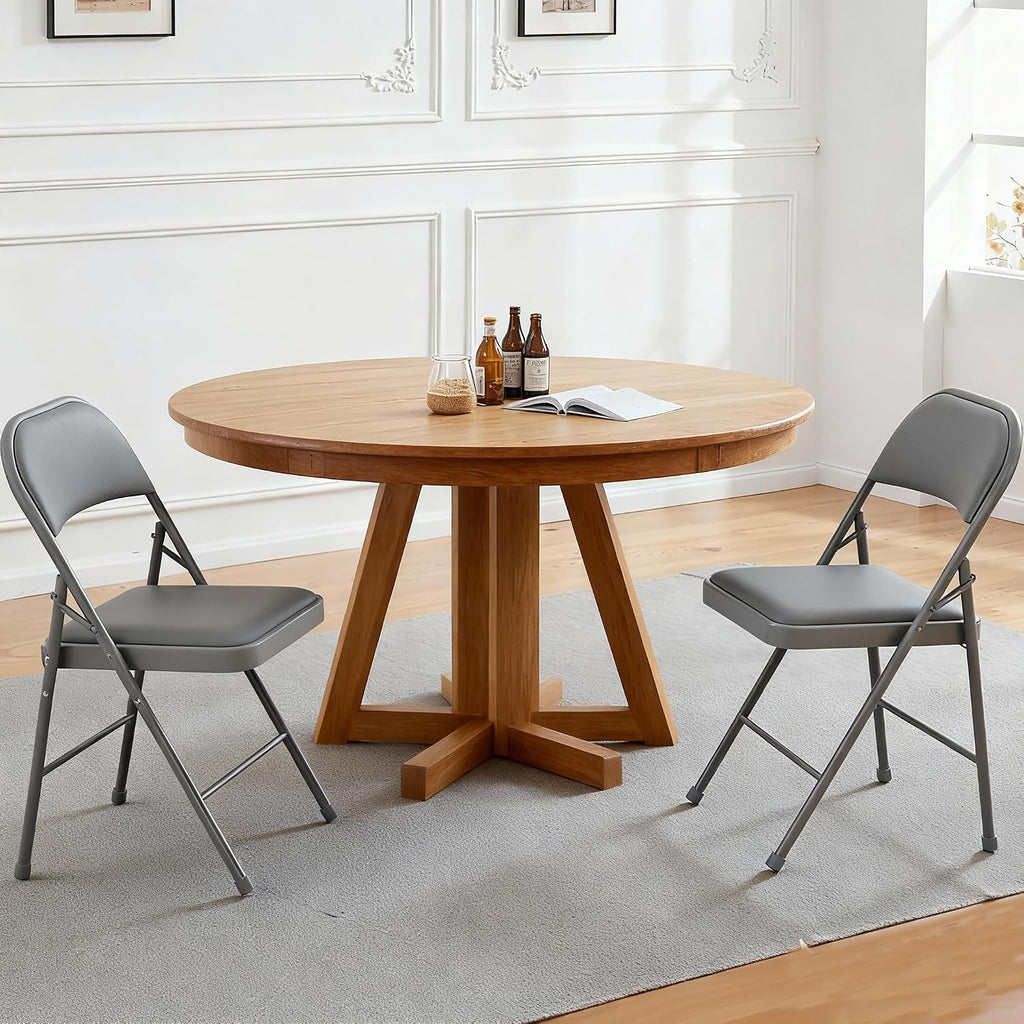 Simple Deluxe Dining Chairs Set of 2, Leather Cushion Foldable Modern Kitchen Side Chair with Padded Back& Metal Legs, Upholstered Dinner Seat Gift for Home/Living Room/Bedroom/Restaurant, Grey