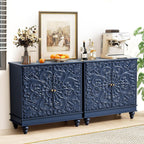 weselon Accent Cabinet with 2 Doors, Luxury Carving Board Storage Sideboard with Adjustable Shelves, Buffet Cabinet Entryway Table for Living Room (Midnight Blue)