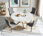 45" Marble Round Dining Table for 4 People, Modern Pedestal Kitchen Table with Mirrored Stainless Steel Cross Base & Faux Marble Top, Luxury Circle Dinner Table for Dining Room, Kitchen, Living Room