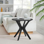 Modway Crossroads 24” Round Wood Side Table, Ash Wood Veneer in Black