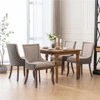 Farmhouse Dining Chairs Set of 2, Upholstered Fabric Dining Room Accent Chairs with Wood Legs & Bronze Nailhead, High Wingback Kitchen Chairs for Living Room Hotel Apartment, Beige Patterned