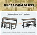 Merax Modern Design 4-Piece Counter Height Extra Long Dining Table Set with 3 Stools and Side Table with Footrest,Space-Saving Pub Kitchen Set,Easy Assembly,Brown Gray